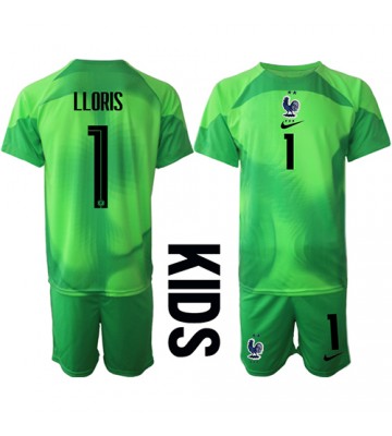 Francja Hugo Lloris #1 Bramkarskie Koszulka Wyjazdowych Dziecięca MŚ 2022 Krótki Rękaw (+ Krótkie spodenki)